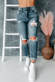 Fight The Fear Sneak Peek High Rise Distressed Skinny Jeans (Medium Dark) - NanaMacs
