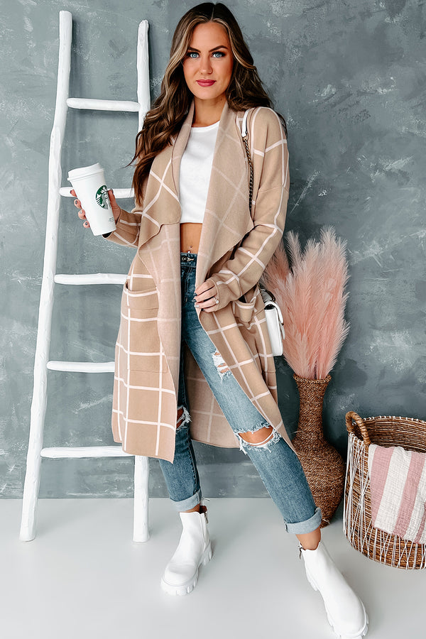 Downtown Chic Windowpane Cardigan (Taupe) - NanaMacs