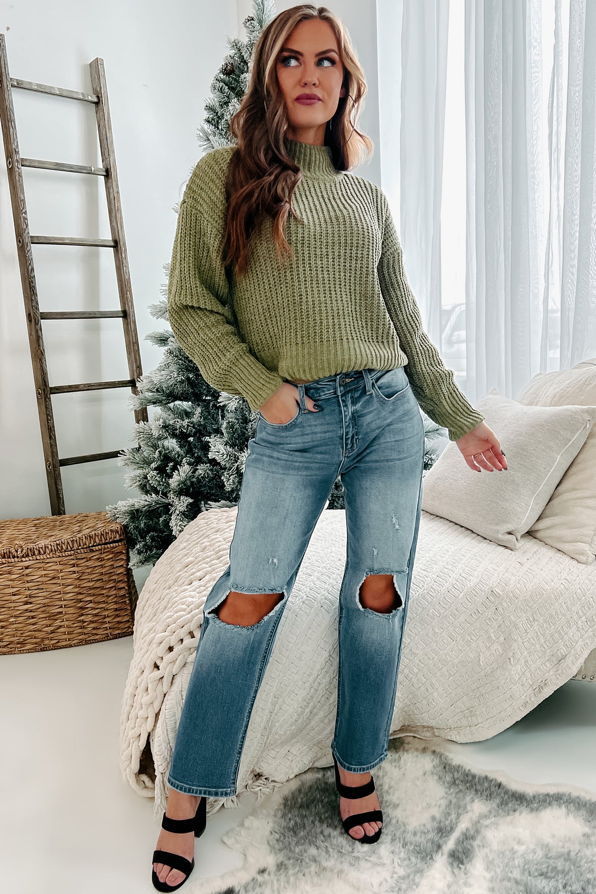 Briggs Chenille Knit Sweater (Olive) · NanaMacs