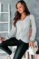 All In Wonder Twist Knot Long Sleeve Top (Grey) - NanaMacs