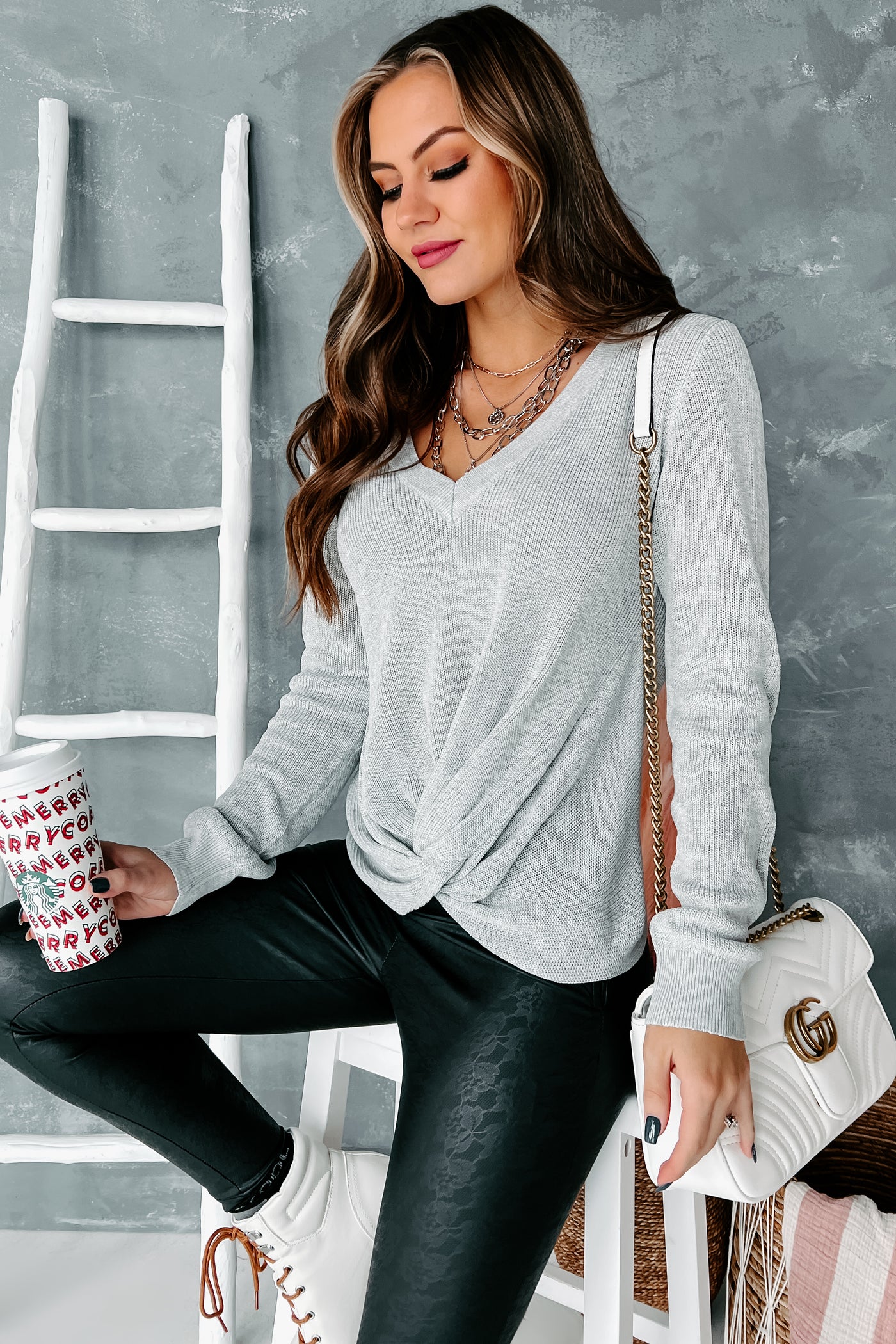 All In Wonder Twist Knot Long Sleeve Top (Grey) - NanaMacs