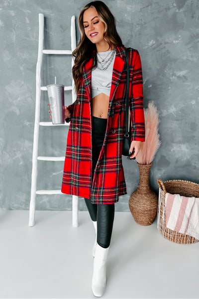 Forever Festive Lightweight Plaid Coat (Red) - NanaMacs
