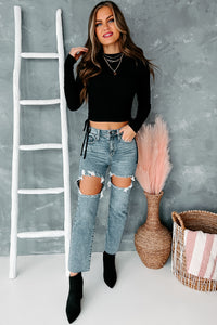 Make Your Mark Ruched Long Sleeve Top (Black) - NanaMacs