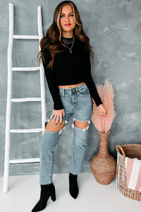 Make Your Mark Ruched Long Sleeve Top (Black) - NanaMacs