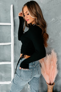 Make Your Mark Ruched Long Sleeve Top (Black) - NanaMacs