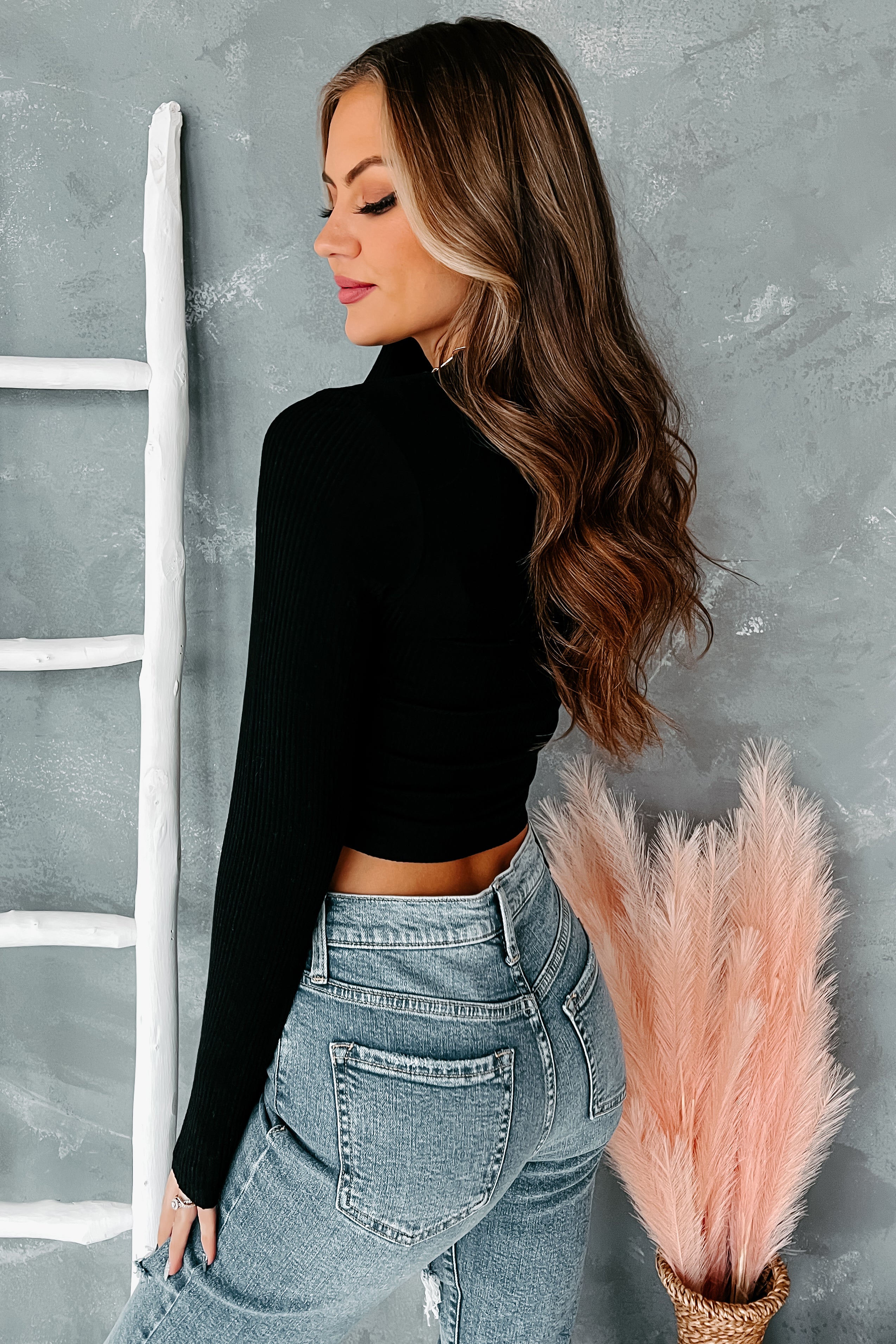 Make Your Mark Ruched Long Sleeve Top (Black) - NanaMacs