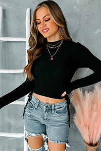 Make Your Mark Ruched Long Sleeve Top (Black) - NanaMacs