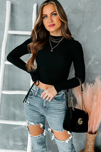 Make Your Mark Ruched Long Sleeve Top (Black) - NanaMacs