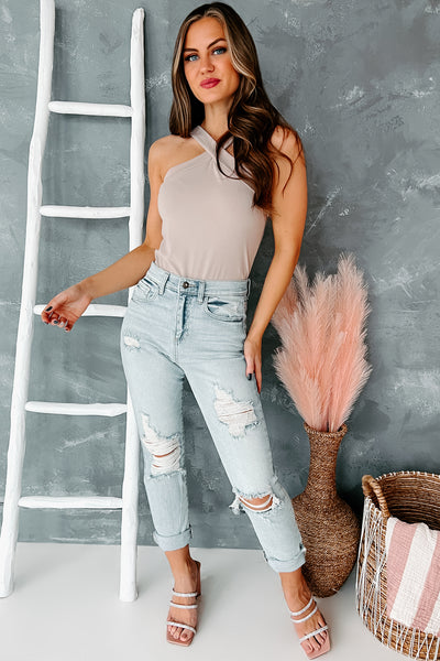 Cut The Antics Halter Neck Bodysuit (Light Taupe) - NanaMacs