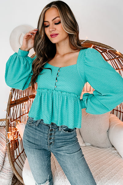Last Hope Swiss Dot Cropped Babydoll Top (Teal) - NanaMacs