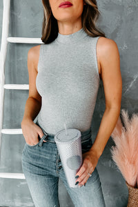 Modern Expression Ribbed Mock Neck Bodysuit (Grey) - NanaMacs