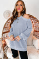 Tell You Like It Is Cold Shoulder Sweater (Light Blue) - NanaMacs