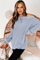 Tell You Like It Is Cold Shoulder Sweater (Light Blue) - NanaMacs