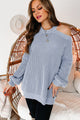 Tell You Like It Is Cold Shoulder Sweater (Light Blue) - NanaMacs