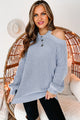 Tell You Like It Is Cold Shoulder Sweater (Light Blue) - NanaMacs