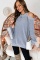 Tell You Like It Is Cold Shoulder Sweater (Light Blue) - NanaMacs