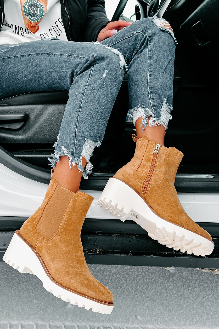 Easily Empowered Faux Suede Booties (Camel) - NanaMacs