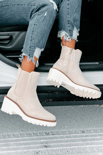 Easily Empowered Faux Suede Booties (Beige) - NanaMacs