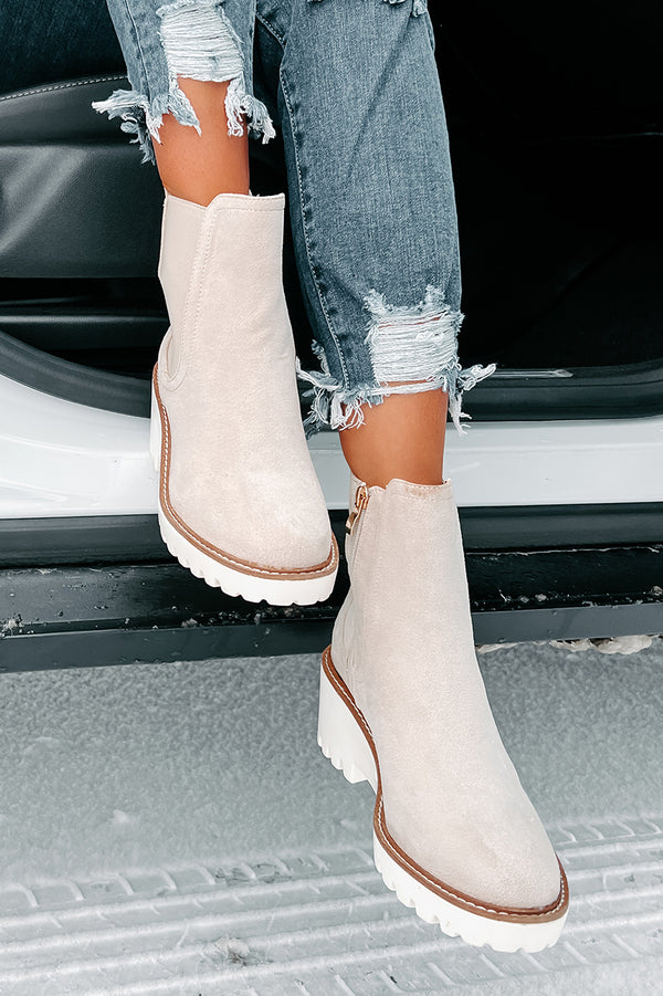 Easily Empowered Faux Suede Booties (Beige) - NanaMacs