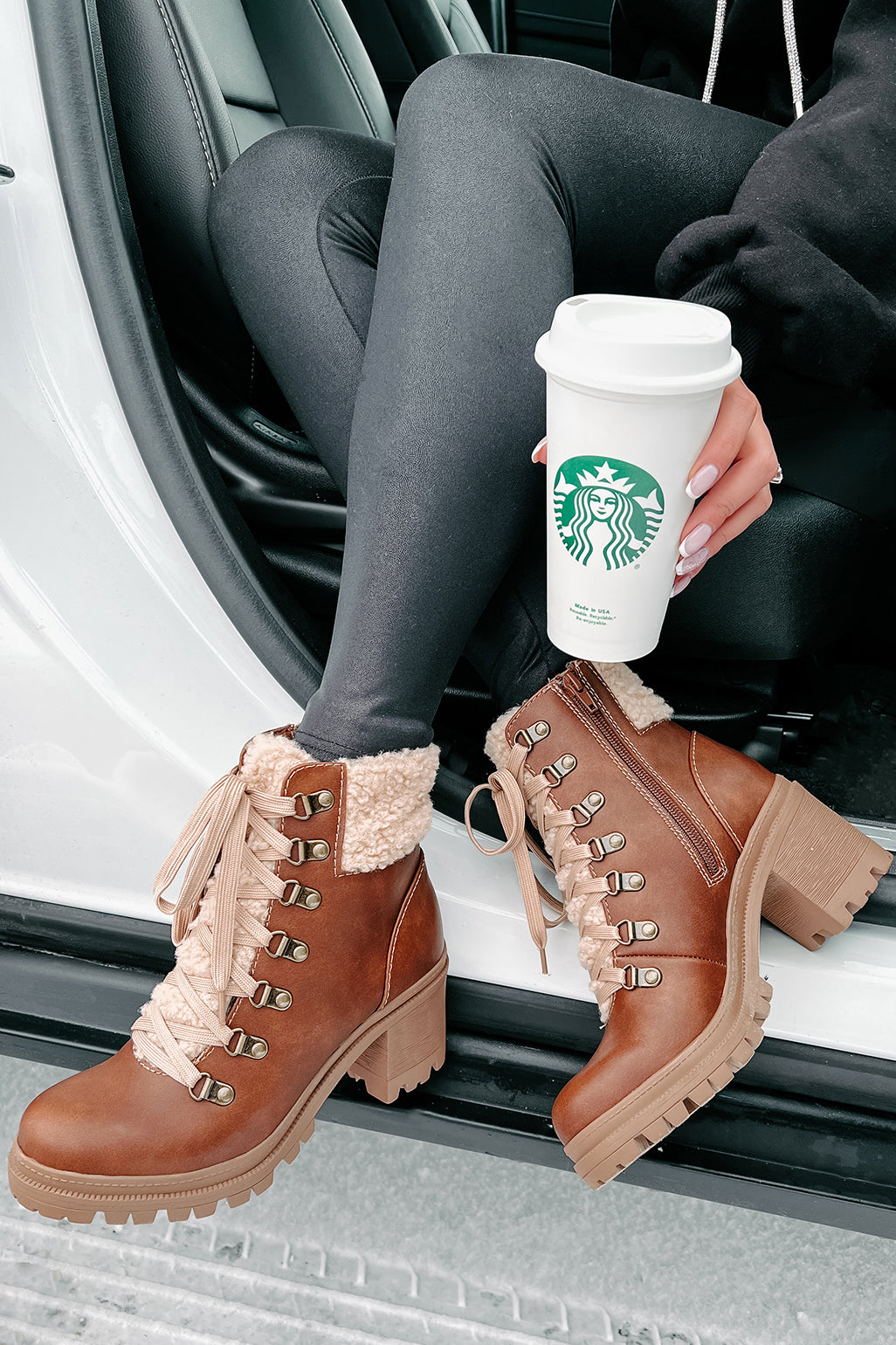 Snow Seeker Sherpa Trim Lace-Up Booties (Brown) · NanaMacs