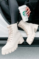 Cold Blooded Textured Snake Pattern Combat Booties (Ivory) - NanaMacs