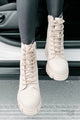Cold Blooded Textured Snake Pattern Combat Booties (Ivory) - NanaMacs