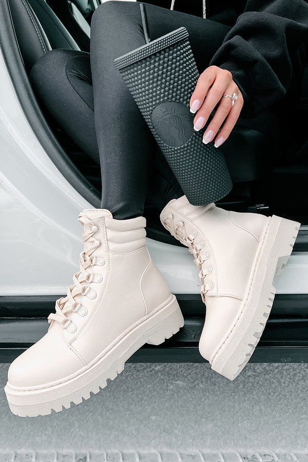 Find Me In The Mountains Lace-Up Booties (Stone) - NanaMacs