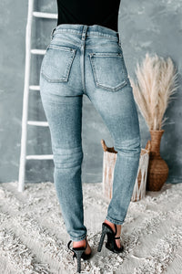 Breanna Distressed Mid Rise Sneak Peek Jeans (Medium Dark) - NanaMacs