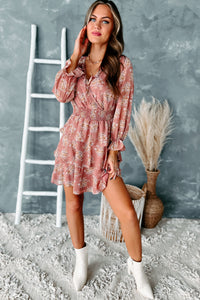 Delaney Tiered Floral Mini Dress (Dusty Rose) - NanaMacs