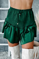Chic Comfort Smocked Satin Shorts (Green) - NanaMacs