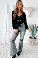 Nessa High Rise Distressed Risen Flare Jeans (Black) - NanaMacs