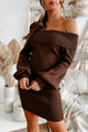Ready For Tonight Off The Shoulder Ribbed Sweater Dress (Brown) - NanaMacs