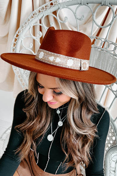 Acoustic Sunrise Embroidered Band Wide Brim Hat (Sienna Rust) - NanaMacs