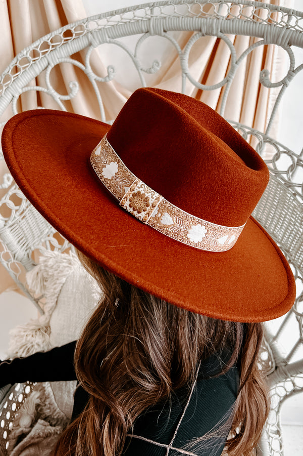 Acoustic Sunrise Embroidered Band Wide Brim Hat (Sienna Rust) - NanaMacs