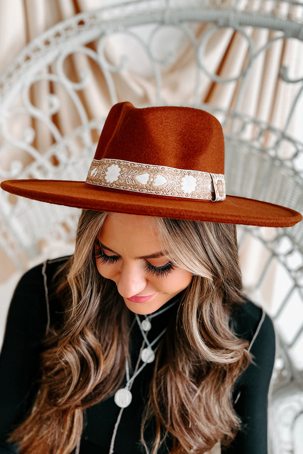 Acoustic Sunrise Embroidered Band Wide Brim Hat (Sienna Rust) - NanaMacs