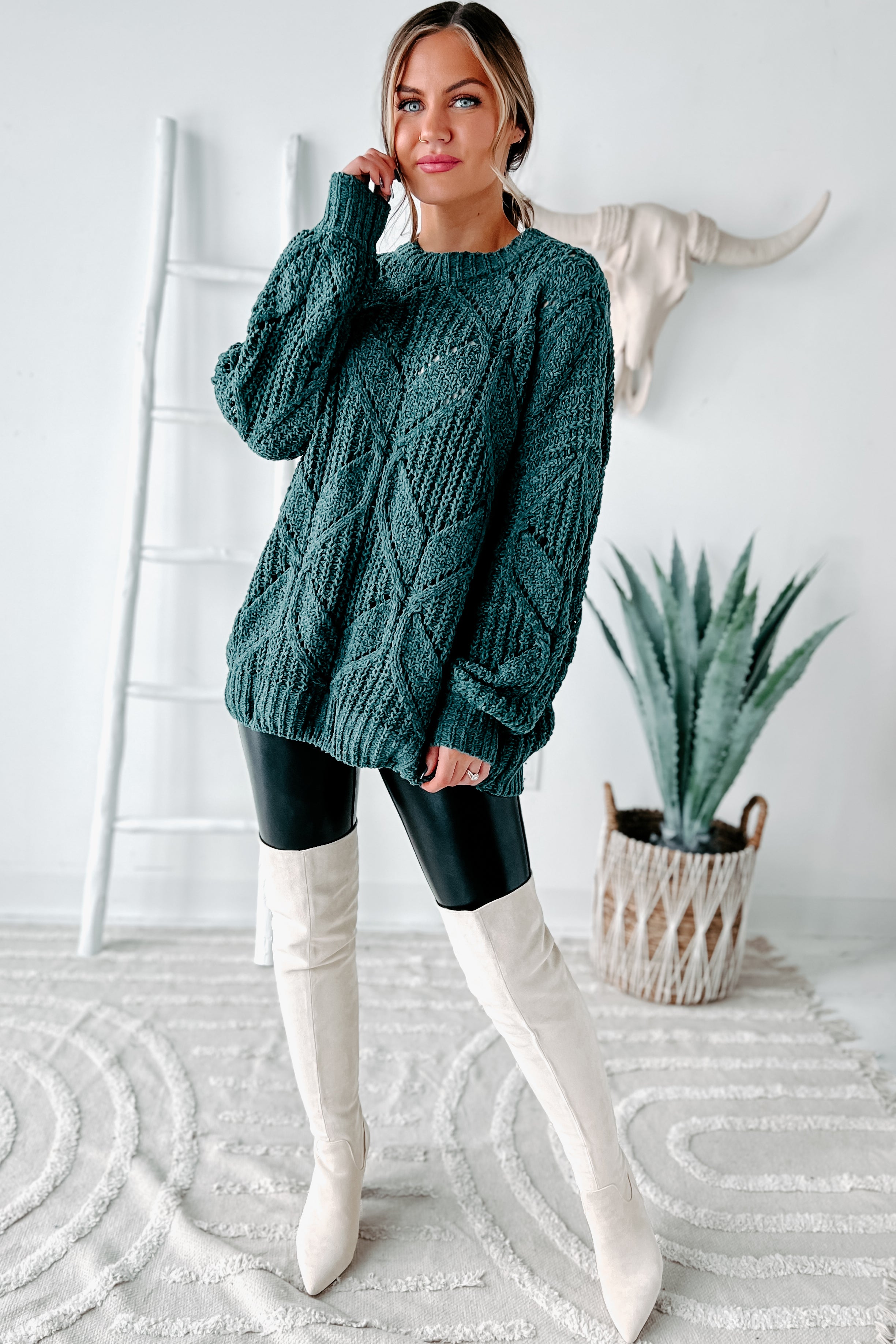 Always Together Oversized Chenille Sweater (Emerald) - NanaMacs