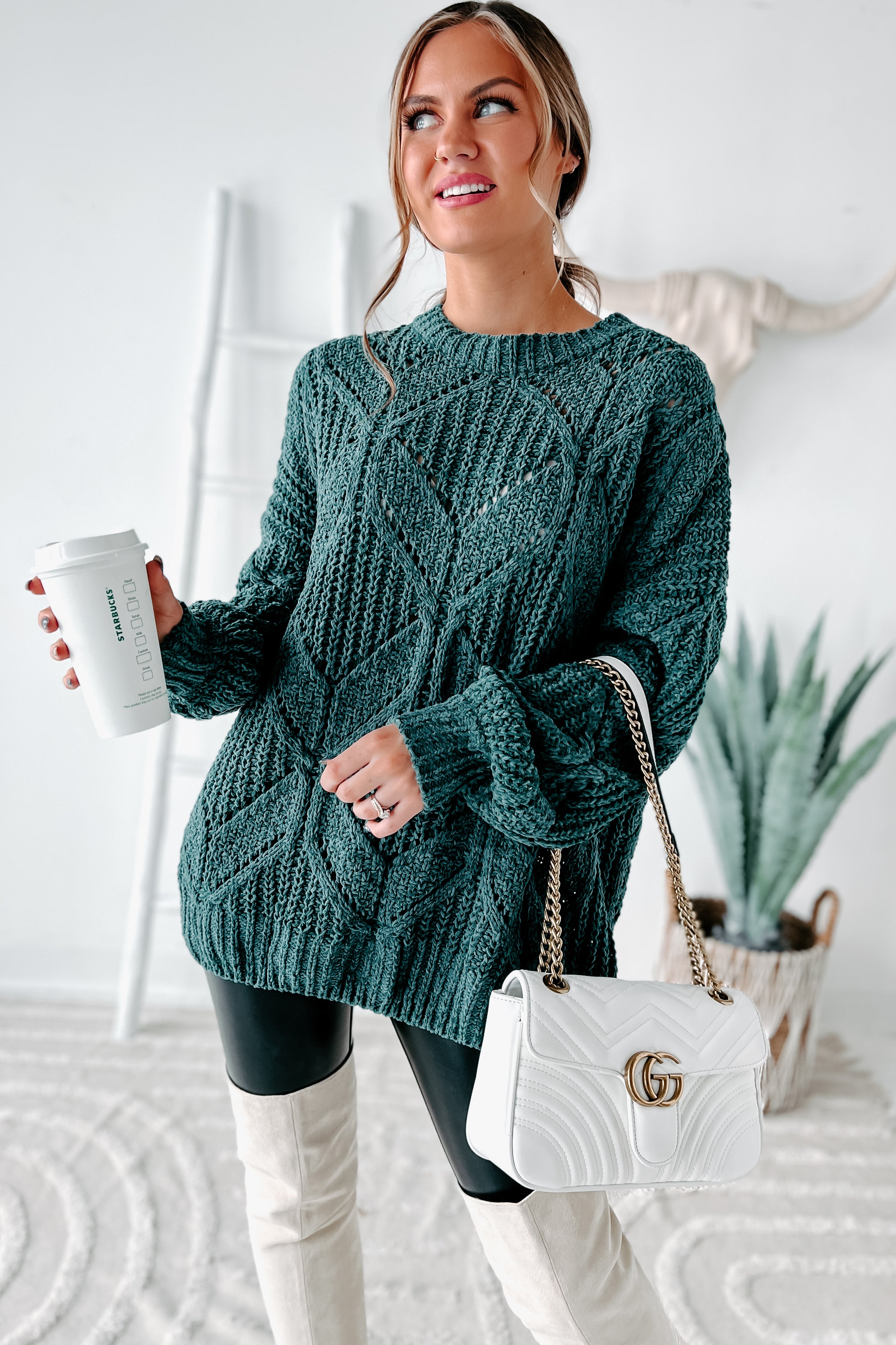 Always Together Oversized Chenille Sweater (Emerald) - NanaMacs