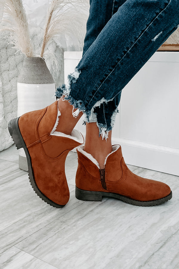 Faelyn Faux Suede Fur Lined Booties (Tan) - NanaMacs