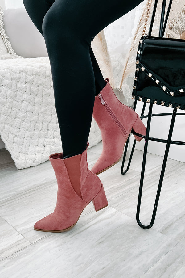 Vibin' Around Faux Suede Pointed Toe Booties (Dark Blush) - NanaMacs