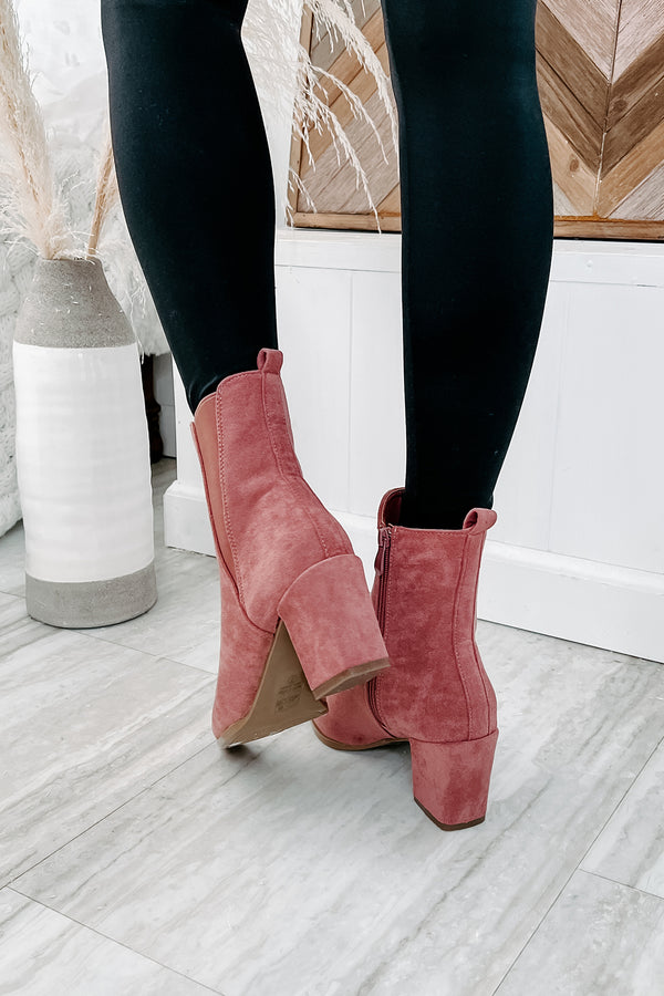 Vibin' Around Faux Suede Pointed Toe Booties (Dark Blush) - NanaMacs