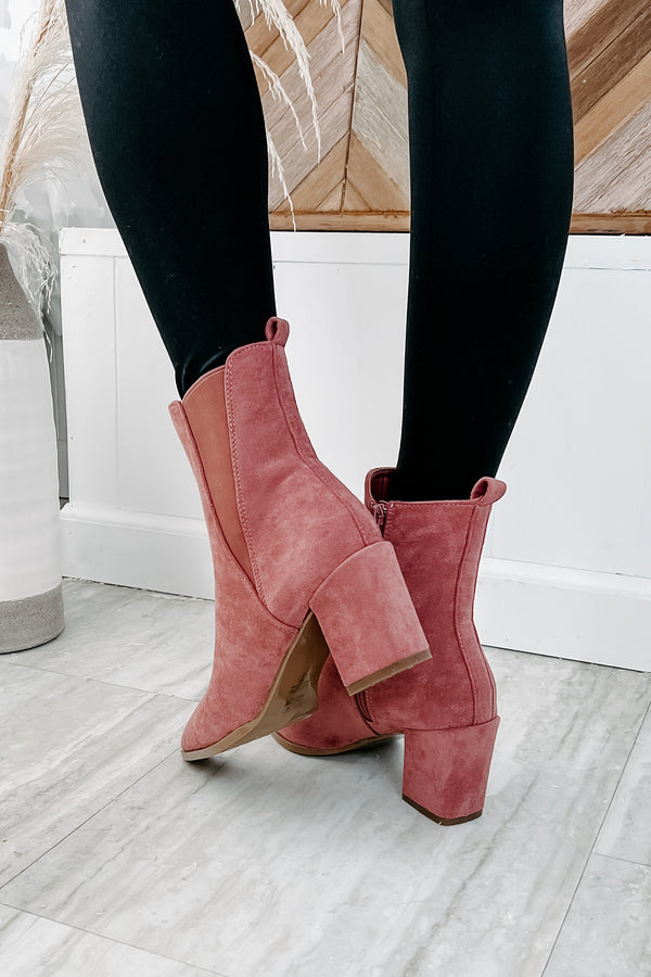 Vibin' Around Faux Suede Pointed Toe Booties (Dark Blush) - NanaMacs