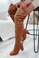 Upping My Game Faux Leather Over Knee Boots (Tan) - NanaMacs