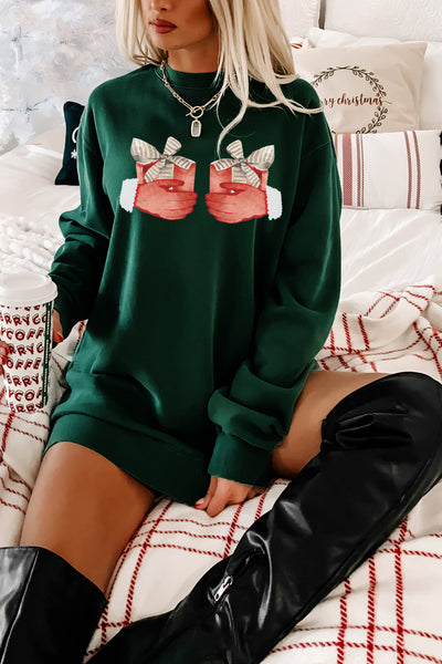 "Santa's Gifts" Heavyweight Graphic Crewneck Sweatshirt (Alpine Green) - Print On Demand - NanaMacs