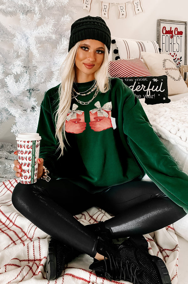 "Santa's Gifts" Heavyweight Graphic Crewneck Sweatshirt (Alpine Green) - Print On Demand - NanaMacs