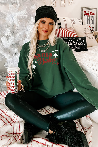 "Santa Baby" Heavyweight Graphic Crewneck Sweatshirt (Alpine Green) - Print On Demand - NanaMacs