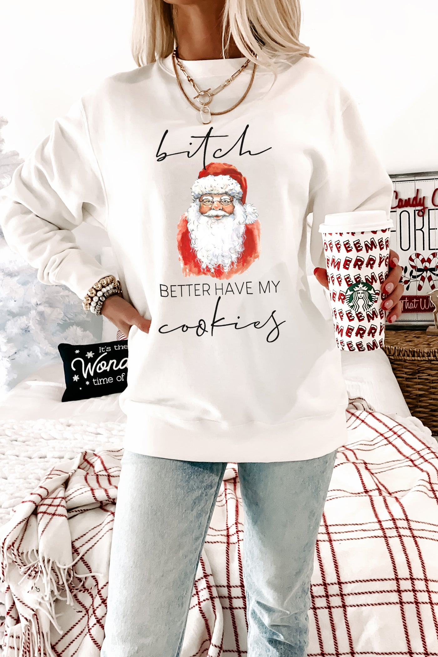 "Better Have My Cookies" Santa Graphic Multiple Shirt Options (White) - Print On Demand - NanaMacs