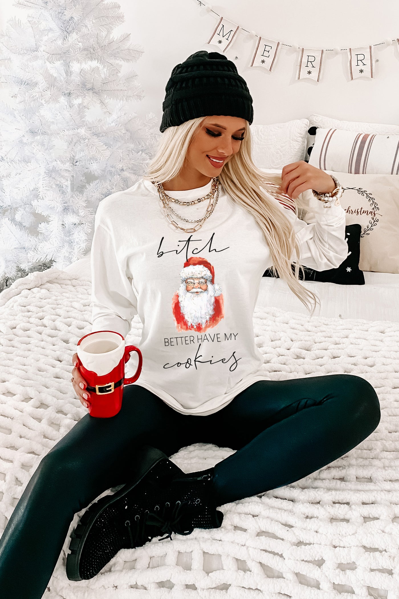 "Better Have My Cookies" Santa Graphic Multiple Shirt Options (White) - Print On Demand - NanaMacs