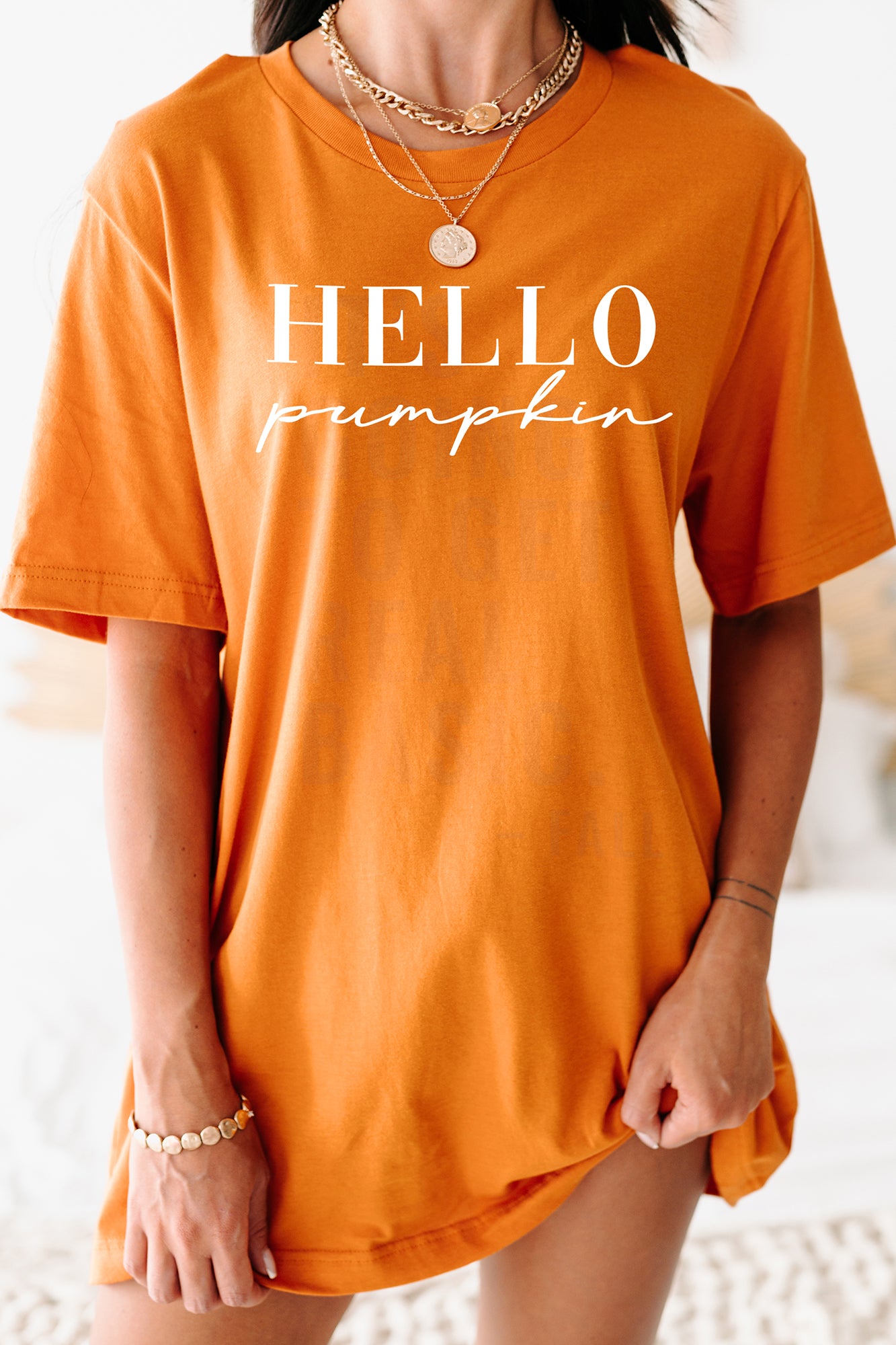 "Hello Pumpkin" Graphic T-Shirt (Burnt Orange/White) - Print On Demand - NanaMacs