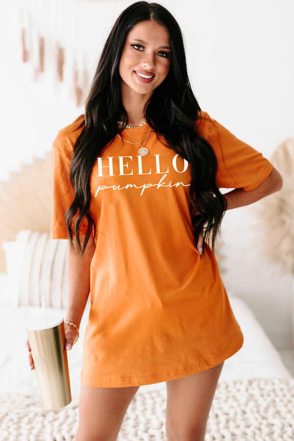 "Hello Pumpkin" Graphic T-Shirt (Burnt Orange/White) - Print On Demand - NanaMacs