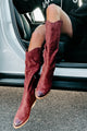 Adalee Faux Suede Knee High Boots (Burgundy) - NanaMacs
